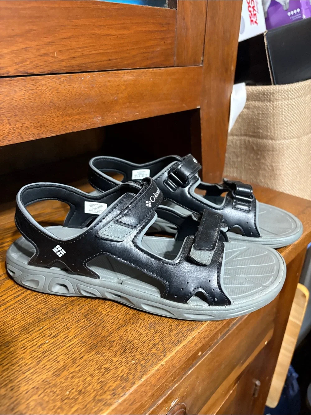 Columbia Black and Gray Kids' Adjustable Outdoor Sandals